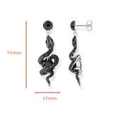 Boucles d’Oreilles Gothiques Serpent en Argent 925 – Zircons Noirs