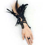 Manchettes gothiques en dentelle et plumes – Plusieurs couleurs disponibles