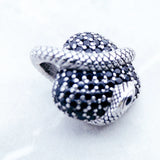 Pendentif Cœur Serpent Noir – Argent 925 & Zircon