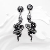 Boucles d’Oreilles Gothiques Serpent en Argent 925 – Zircons Noirs