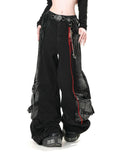 Pantalon Cargo Gothique Oversize avec Détails Contrastés