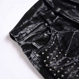 Jean gothique Rivet Noire – Denim délavé & esprit punk rétro