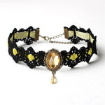 Collier Ras du Cou Gothique Vintage en Dentelle avec Pendentif en Verre