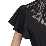 Robe Gothique Femme Manches Courtes à Volants Noir Dentelle