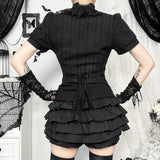 Chemisier gothique victorien noir en dentelle à taille cintrée