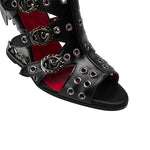 Sandales Gothiques Talon Griffe Métallique – Cuir Noir & Détails Œillets