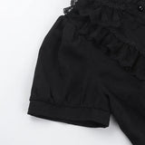 Chemisier gothique victorien noir en dentelle à taille cintrée