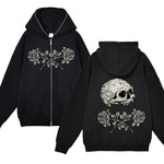 Sweat Gothique à Capuche avec Imprimé Crâne et Roses - Antre Gothique