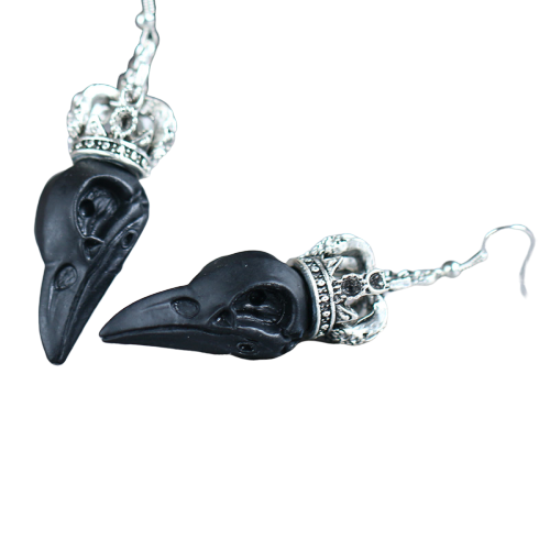 Boucles D'oreilles Gothiques Argent Perles Cabochon Crâne 25mm - Neuf Sans Emballage