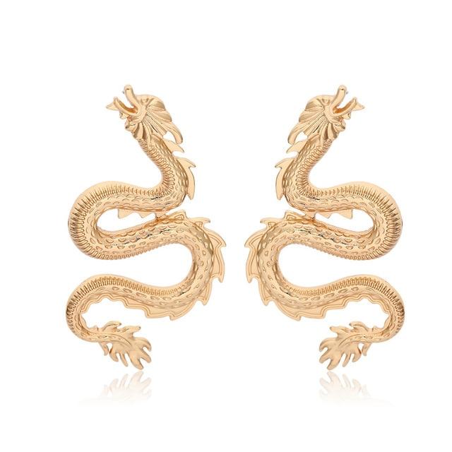 Boucles D'Oreilles Pendantes Dragon Ailé Doré - Style Gothique & Heroic Fantasy