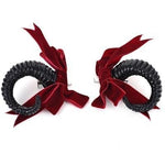 Gothic hair clip<br> Horn &amp; Red Ribbon
