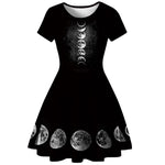 Robe Gothique <br /> Noir Imprimé de Lune en 3D - L'Antre Gothique