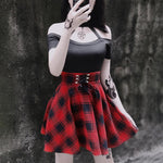 Gothic-Kleid<br> Plissee-Rot