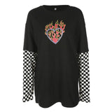T-Shirt Gothique Imprimé de Cœur en Feu